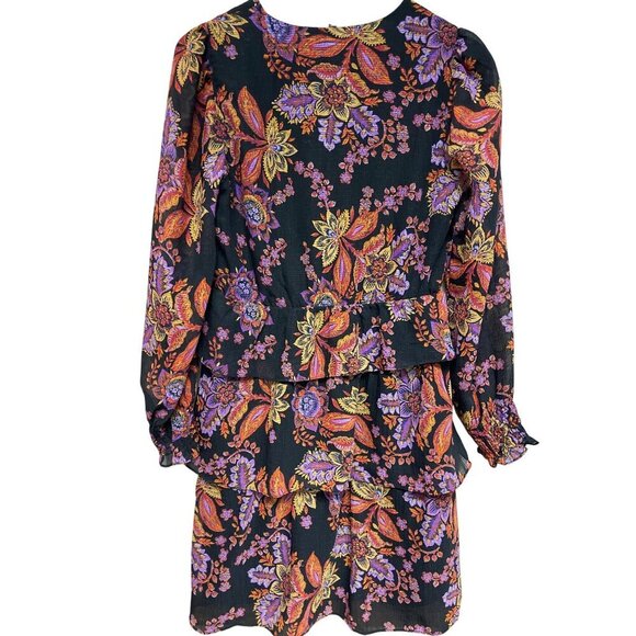 Vero Moda Women's Black Floral Long Sleeve V-Neck Short Dress Ruffle Size Small - Picture 4 of 6